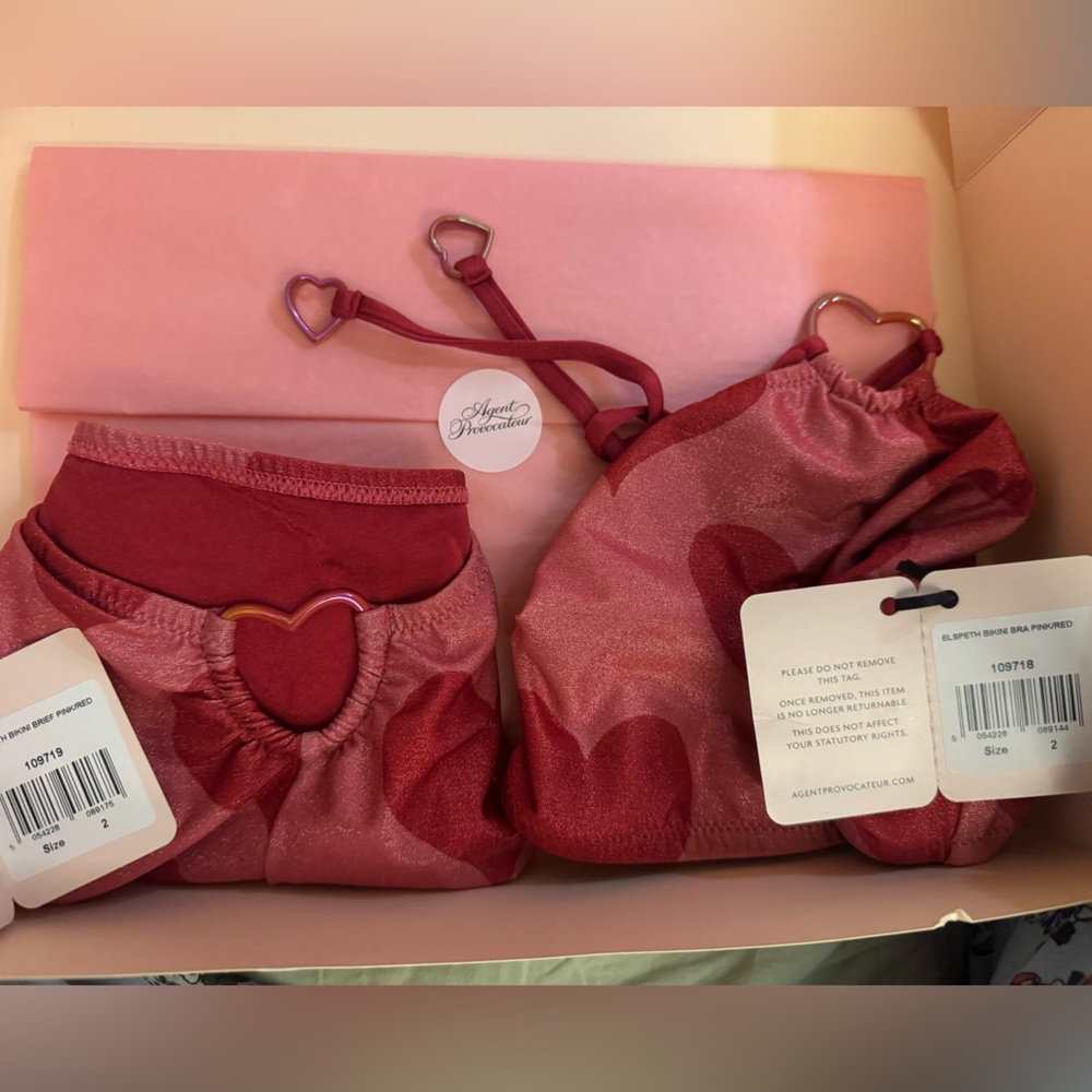 Agent Provocateur 💯% Authentic ELSPEH BIKINI PINK/RED HEART Set - NWT - Size 2 - Picture 11 of 12